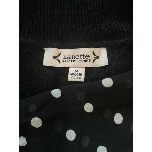 Sheer Polka Dot sleeve Sweater, Black Knit High Neck, Nanette Lepore, Ladies Med - Picture 4 of 5